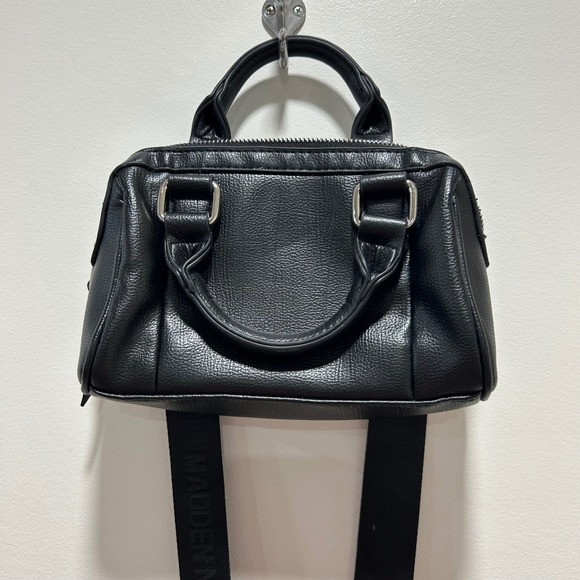 Madden NYC Black Mini Satchel Bag Top Handle Crossbody Silver Hardware - Picture 2 of 6
